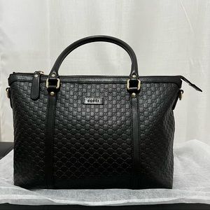 Gucci Black Leather Micro GG Medium Convertible